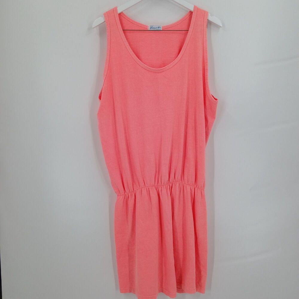 Vintage Barefoot Miss Neon Coral Orange Tank Dress XL Sleeveless Elastic Waist